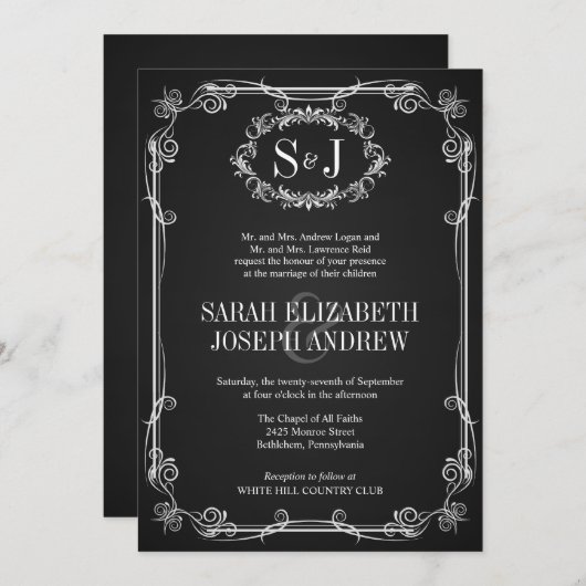 Monogramme de tableau noir Invitations de mariage (Devant / Derrière)