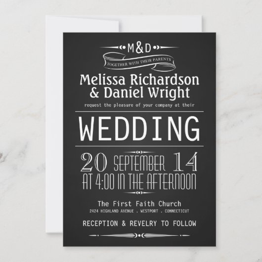 Monogramme de tableau noir Invitations de mariage (Devant)