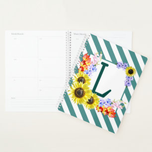 Monogramme de tournesol Rayures Turquoises