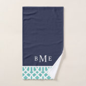 Monogramme de treillis aqua et marine (Serviette à main)