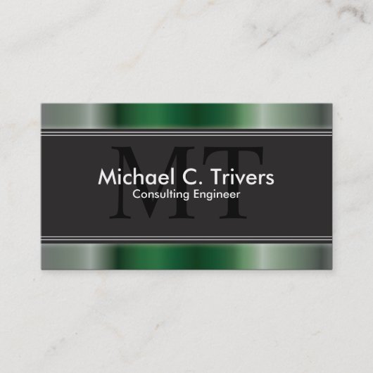 Monogramme de vert de carte de visite d'ingénieur (Devant)