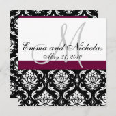Monogramme de vin Invitation Mariage damassé avant (Devant / Derrière)