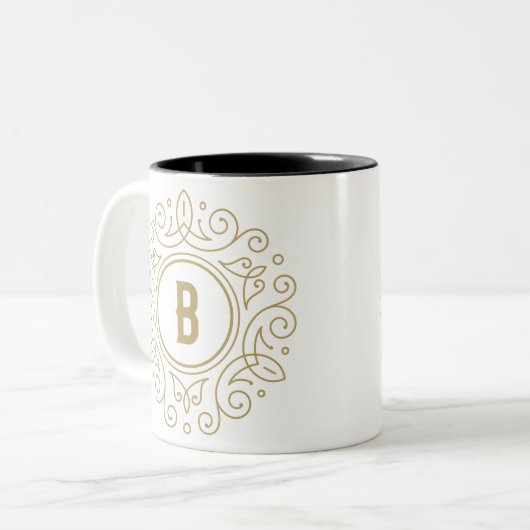Monogramme décoratif B Mug à café à deux tons (Devant gauche)