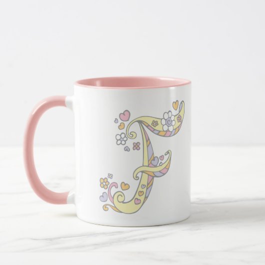 Monogramme décoratif F coeurs et fleurs mug (Gauche)