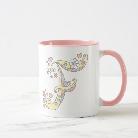 Monogramme décoratif F coeurs et fleurs mug (Droite)