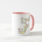 Monogramme décoratif F coeurs et fleurs mug (Devant droit)