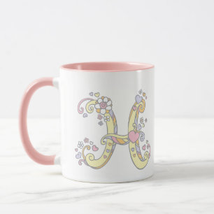 Monogramme décoratif H coeurs et fleurs mug