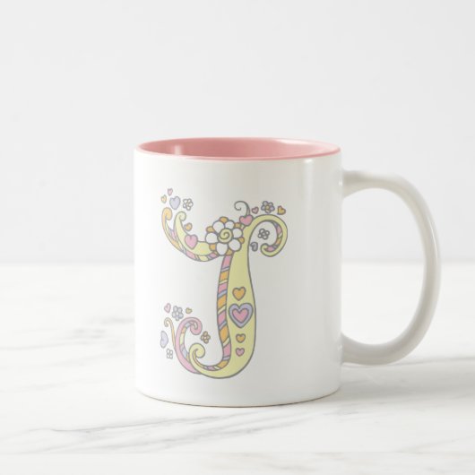 Monogramme décoratif J coeurs et fleurs mug (Droit)