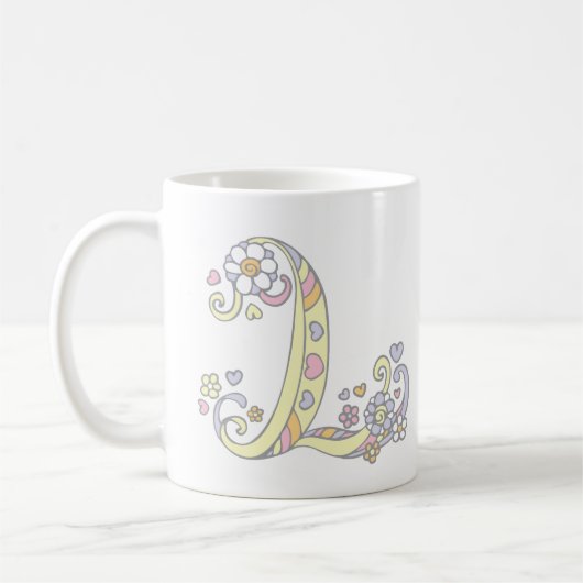 Monogramme décoratif L coeurs et tasse de fleurs (Gauche)