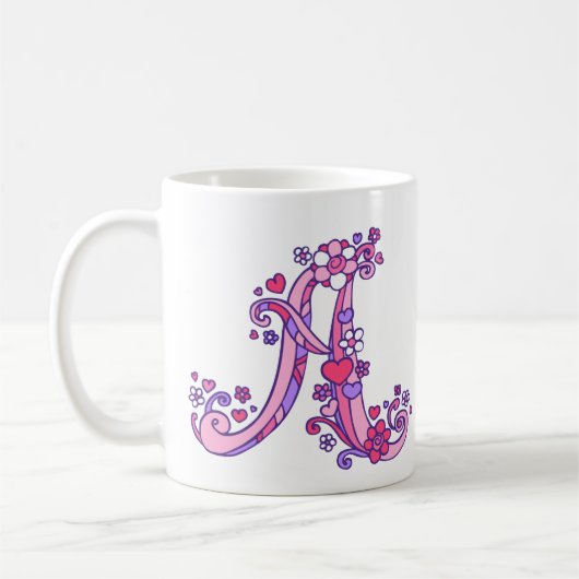 Monogramme décoratif Un coeur et des fleurs tasse (Gauche)