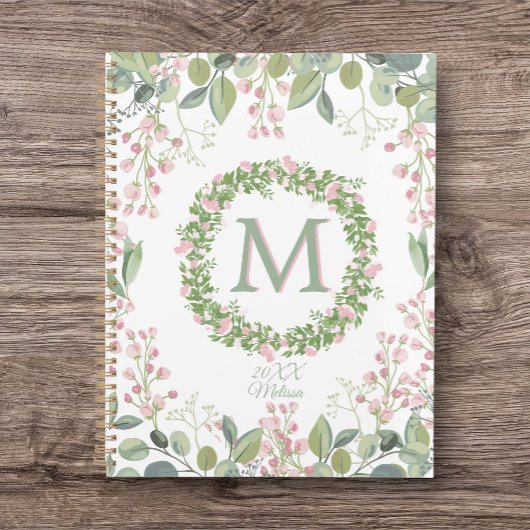 Monogramme Delicate Sage rose Floral Journal/Plann