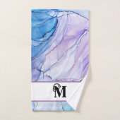 Monogramme d'encre d'alcool marbrée bleu et violet (Serviette à main)
