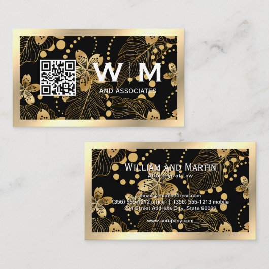 Monogramme des fleurs d'or | Carte de visite DE CO (Devant / Derrière)