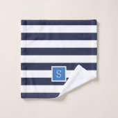 Monogramme des rayures bleu et marine (Gant de toilette)