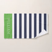 Monogramme des rayures de la marine et verte (Serviette à main)