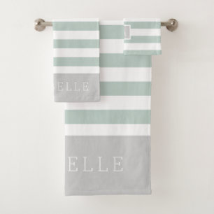 Monogramme des rayures de menthe et de gris Coul