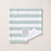 Monogramme des rayures de menthe et de gris | Coul (Gant de toilette)