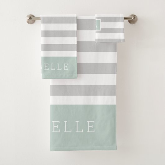 Monogramme des rayures de menthe et de gris | Coul (En situation)