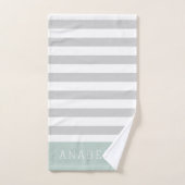 Monogramme des rayures de menthe et de gris | Coul (Serviette à main)