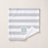 Monogramme des rayures de menthe et de gris | Coul (Gant de toilette)