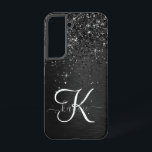 Monogramme d'étincelle à Parties scintillant noire<br><div class="desc">Personnalisez facilement ce design élégant et branché de boîtier de téléphone avec une jolie parties scintillant brillante noire sur un arrière - plan métallique brossé noir.</div>