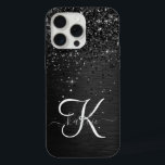 Monogramme d'étincelle à Parties scintillant noire<br><div class="desc">Personnalisez facilement ce design élégant et branché de boîtier de téléphone avec une jolie parties scintillant brillante noire sur un arrière - plan métallique brossé noir.</div>