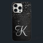 Monogramme d'étincelle à Parties scintillant noire<br><div class="desc">Personnalisez facilement ce design élégant et branché de boîtier de téléphone avec une jolie parties scintillant brillante noire sur un arrière - plan métallique brossé noir.</div>