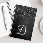 Monogramme d'étincelle à Parties scintillant noire<br><div class="desc">Personnalisez facilement ce design élégant et branché,  avec une jolie parties scintillant brillante noire sur un arrière - plan métallique brossé noir.</div>