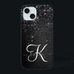 Monogramme d'étincelle à Parties scintillant noire<br><div class="desc">Personnalisez facilement ce design élégant et branché de boîtier de téléphone avec une jolie parties scintillant brillante noire sur un arrière - plan métallique brossé noir.</div>