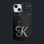 Monogramme d'étincelle à Parties scintillant noire<br><div class="desc">Personnalisez facilement ce design élégant et branché de boîtier de téléphone avec une jolie parties scintillant brillante noire sur un arrière - plan métallique brossé noir.</div>