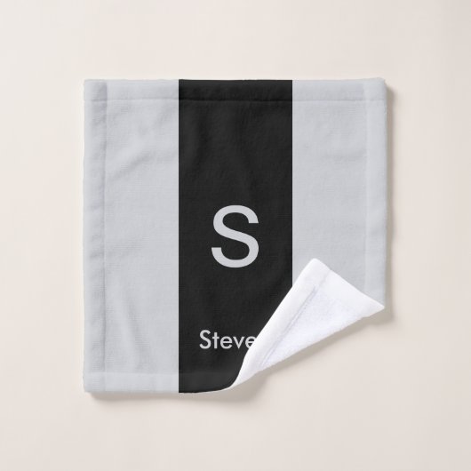 Monogramme deux tons moderne noir et gris (Gant de toilette)
