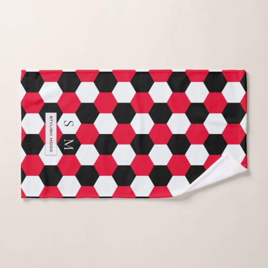 Monogramme d'hexagones rouges, noirs et blancs (Serviette à main)