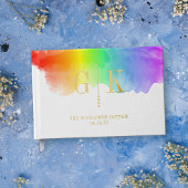 Monogramme d'or Aquarelle arc-en-ciel Mariage LGBT
