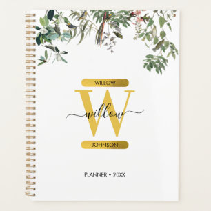 Monogramme d'or Elégant Eucalyptus Verdure & Oisea