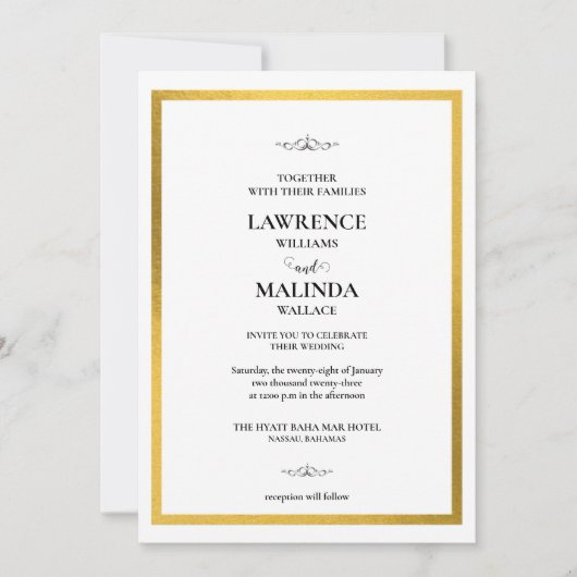 Monogramme d'or Elégant mariage invitation (Devant)