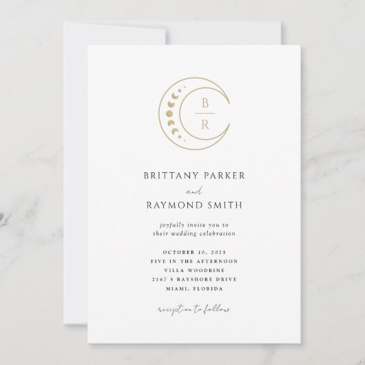 Monogramme d'or Faire-part de mariage céleste (Devant)