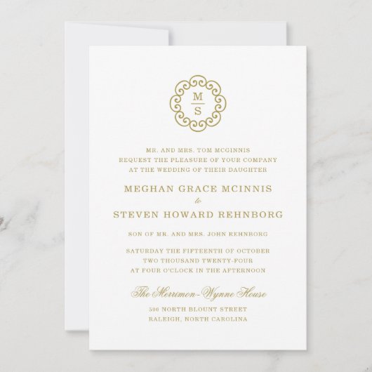 Monogramme d'or Faire-part de mariage formel (Devant)