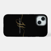 Monogramme d'or moderne Nom du script féminin Noir (Verso Horizontal)