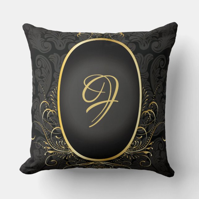 Monogramme d'or noir Classé Coussin de style Royal (Recto)