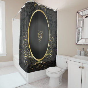 Monogramme d'or noir Classé Rideau de style Royal