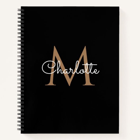 Monogramme d'or noir Élégant Carnet de script de f (Devant)
