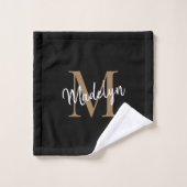 Monogramme d'or noir moderne élégant Nom du script (Gant de toilette)