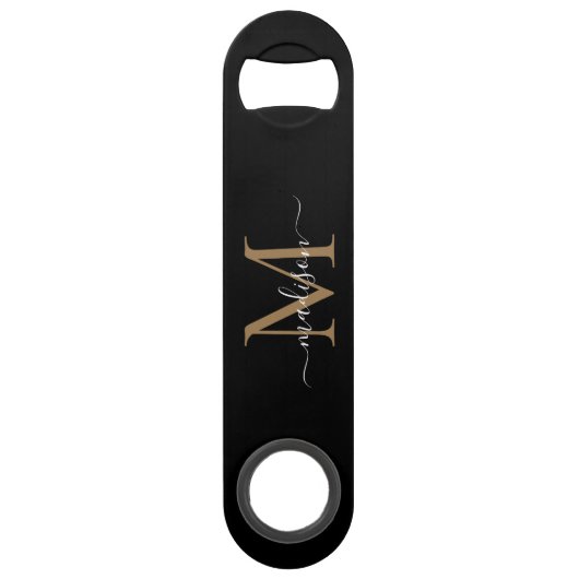 Monogramme d'or noir moderne Girly Élégant Script (Devant)