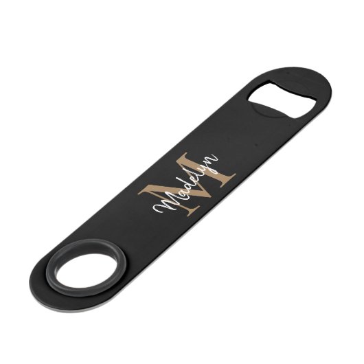 Monogramme d'or noir moderne Girly Élégant Script (Devant angulaire)