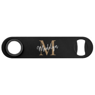 Monogramme d'or noir moderne Girly Élégant Script