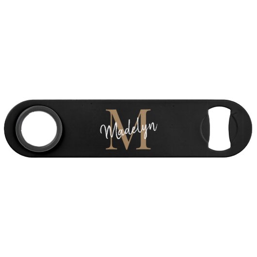 Monogramme d'or noir moderne Girly Élégant Script (Devant (Horizontal))