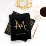 Monogramme d'or noir moderne simple<br><div class="desc">Le design offre un monogramme décoratif minimaliste avec une calligraphie script tendance. Simple planificateur de bureau minimaliste noir et or.</div>