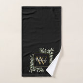 Monogramme d'or noir personnalisé Vert Floral (Serviette à main)