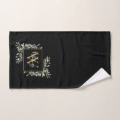 Monogramme d'or noir personnalisé Vert Floral (Serviette à main)