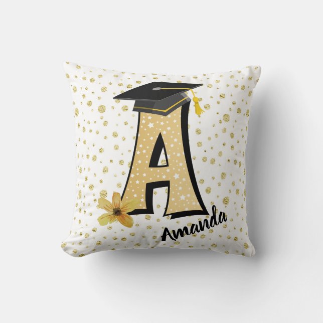 Monogramme d'or Un cadeau Coussin de diplôme. (Recto)